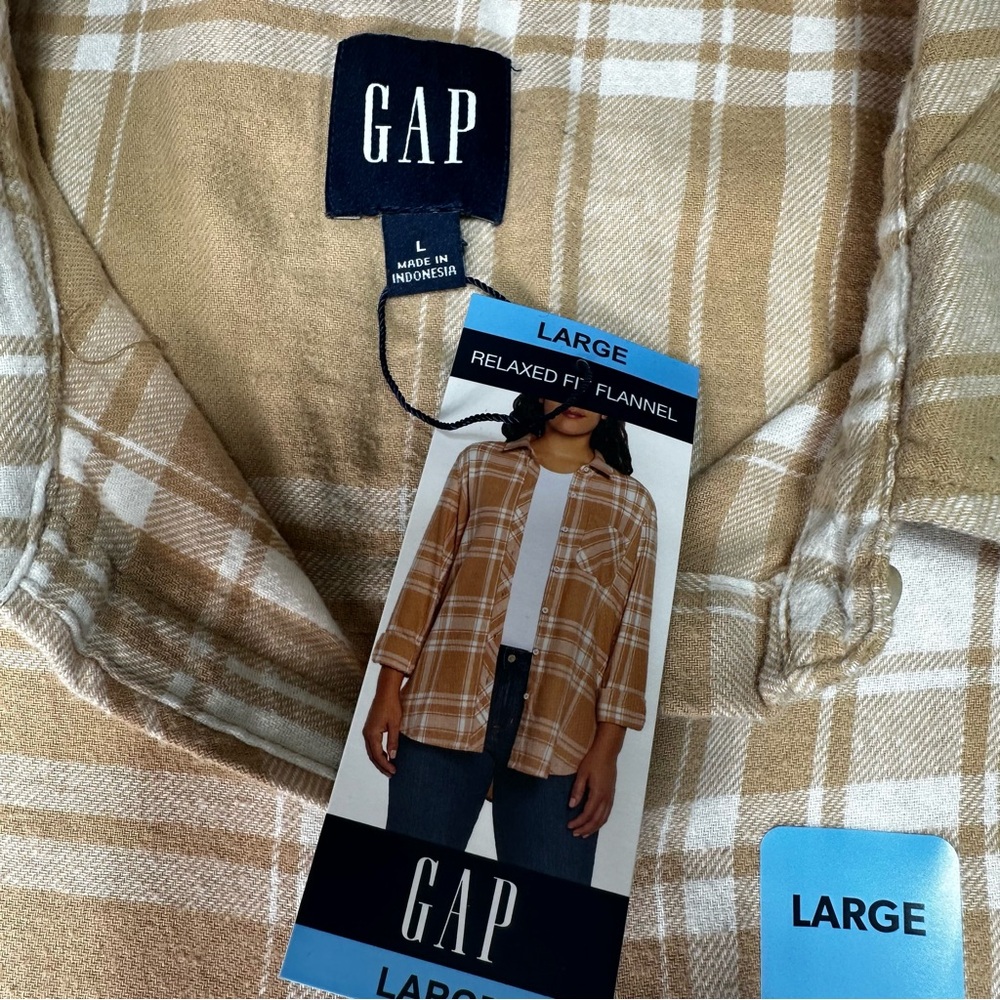 Gap Women's Soft Cotton Relaxed Fit Button Up Flannel Shirt Size‎ Large-New - Picture 10 of 15